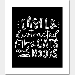 Easily Distracted By Cats And Books Shirt - Funny Cat Posters and Art